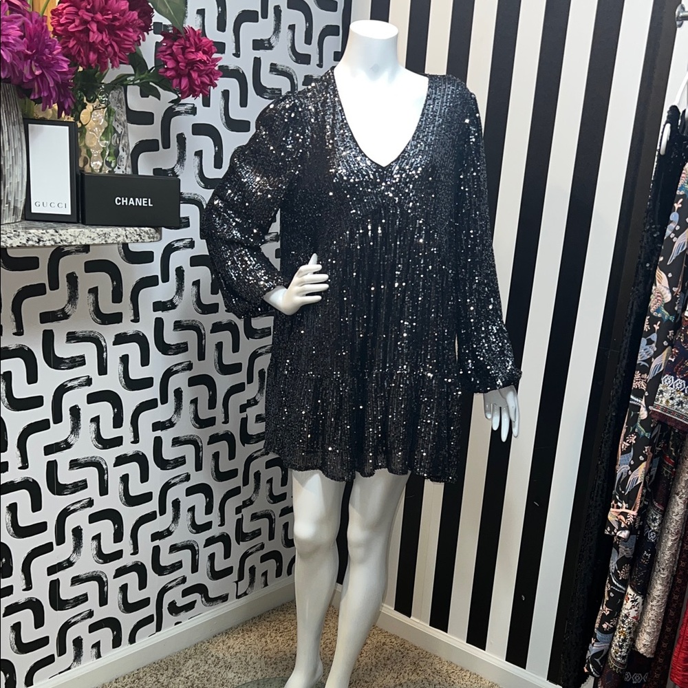 MELLODAY Black Sequin Mini Dress